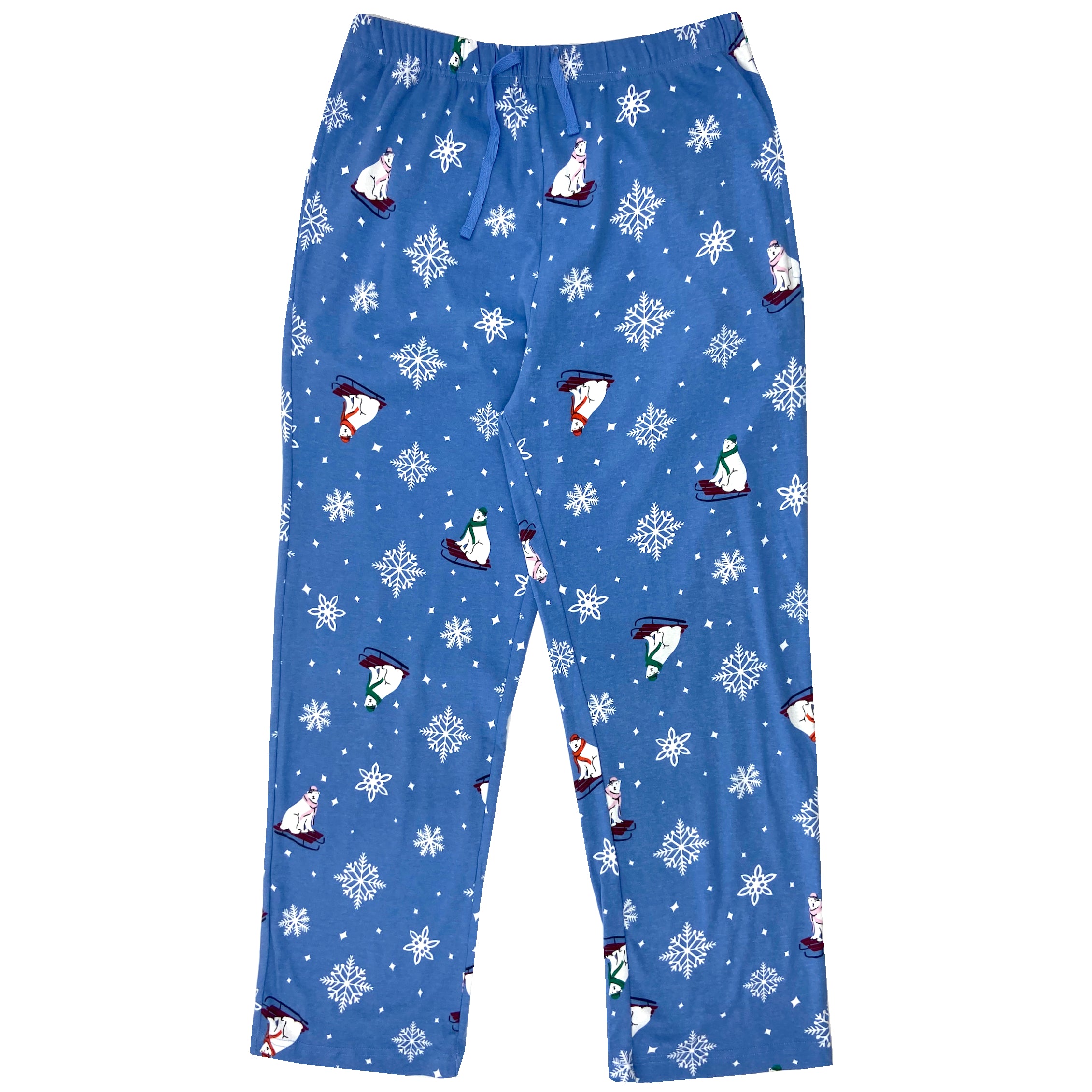 Men's Polar Bears on Snow Sleds Patterned Cotton Knit Pajama PJ Pants