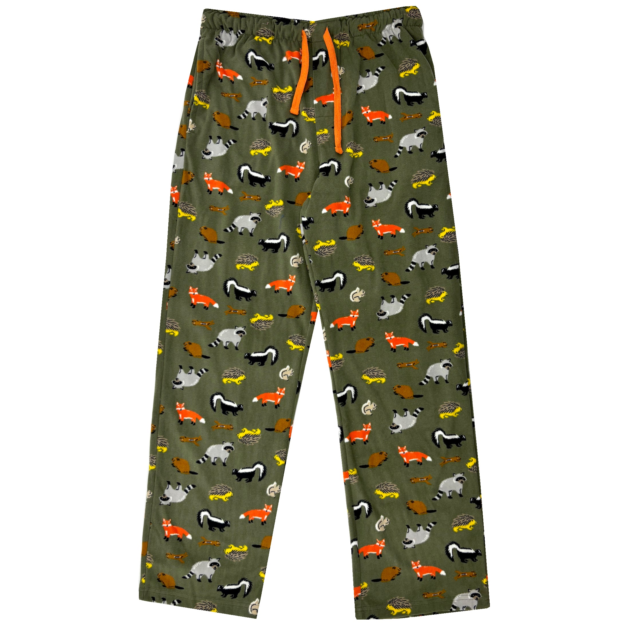 Woodland Creatures Fox Raccoon Beaver Skunk All Over Print PJ Pants