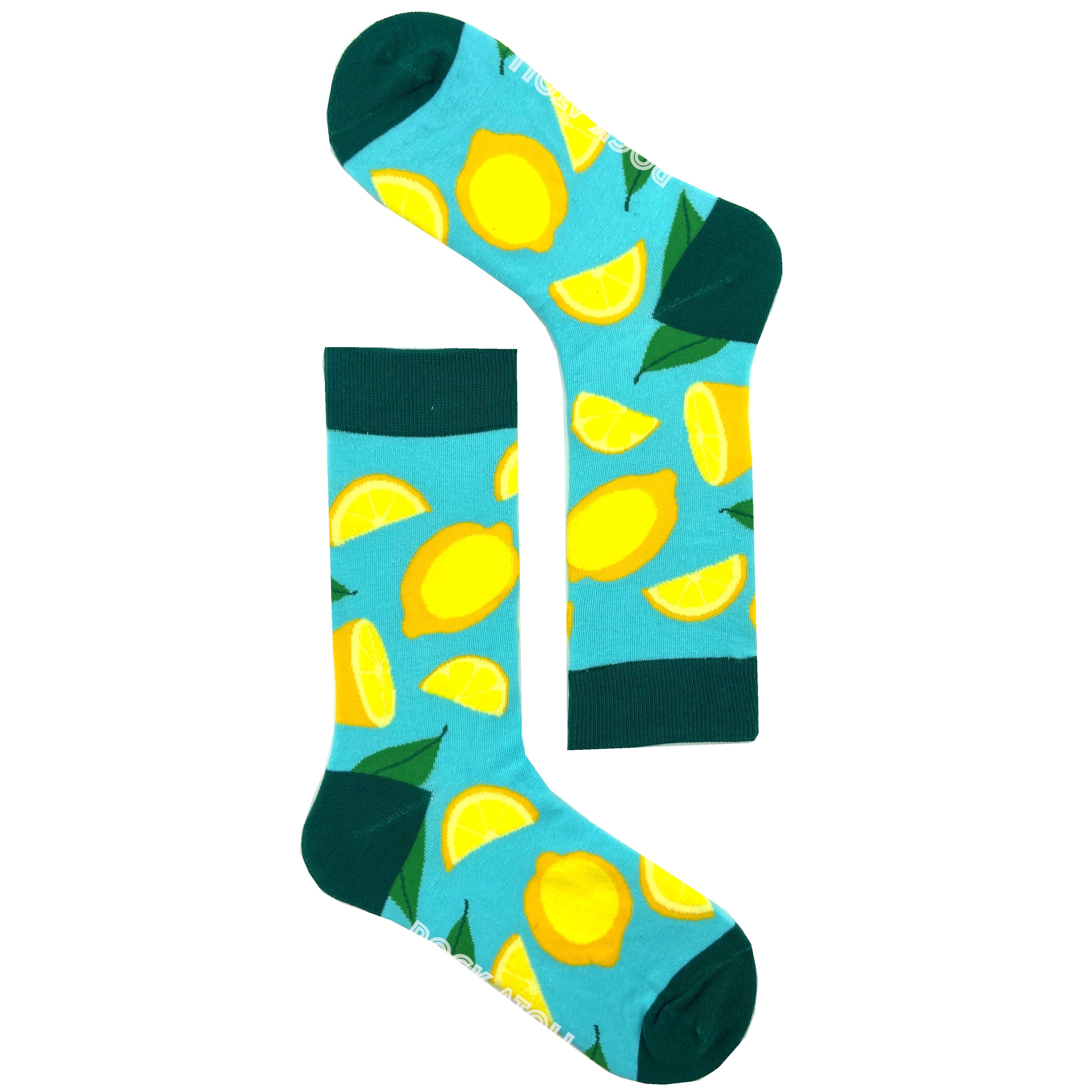 Bright Blue Tropical Fruit Juicy Lemon Zesty Patterned Crew Socks