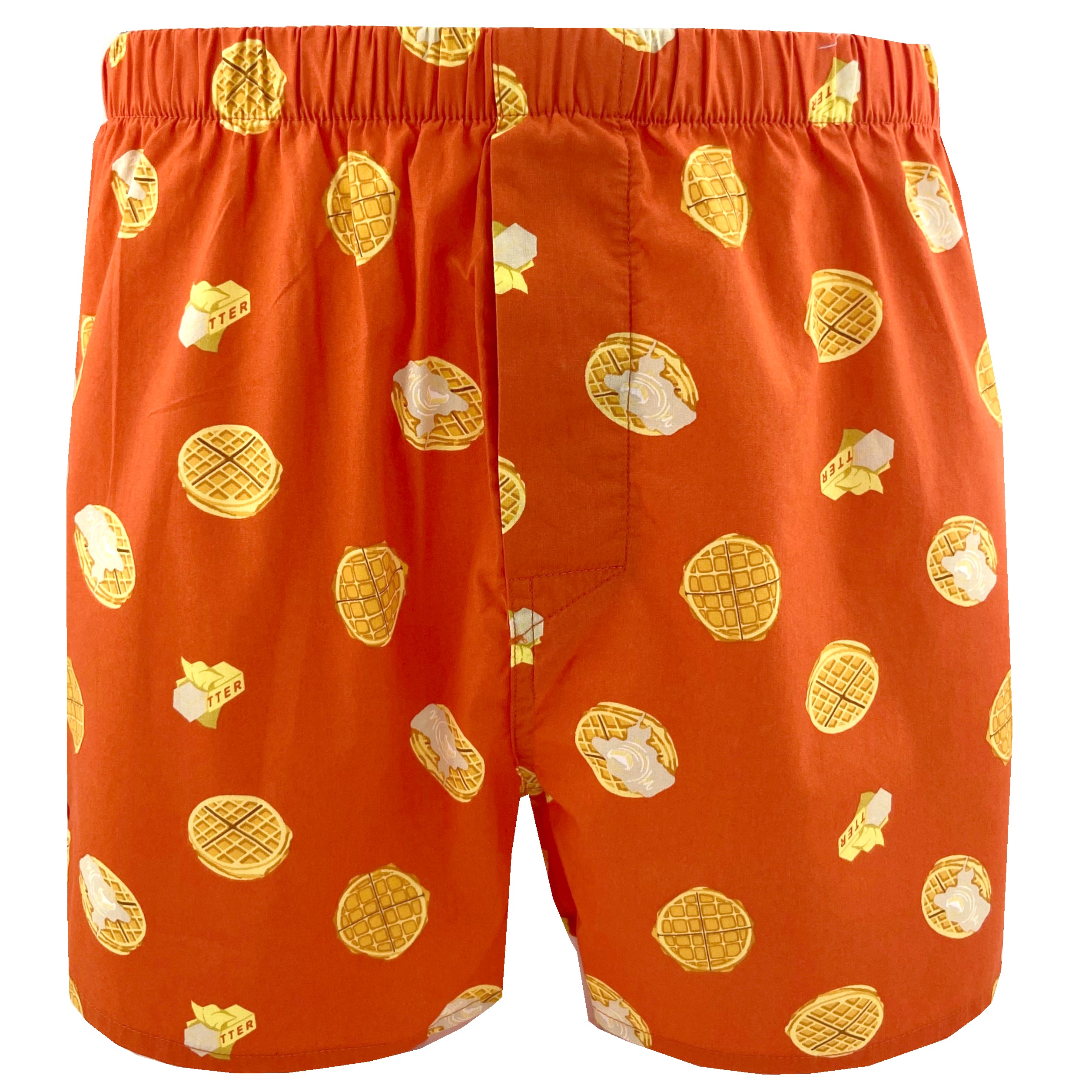 Men's Breakfast Food Themed Waffles & Butter Print Cotton Boxer Shorts