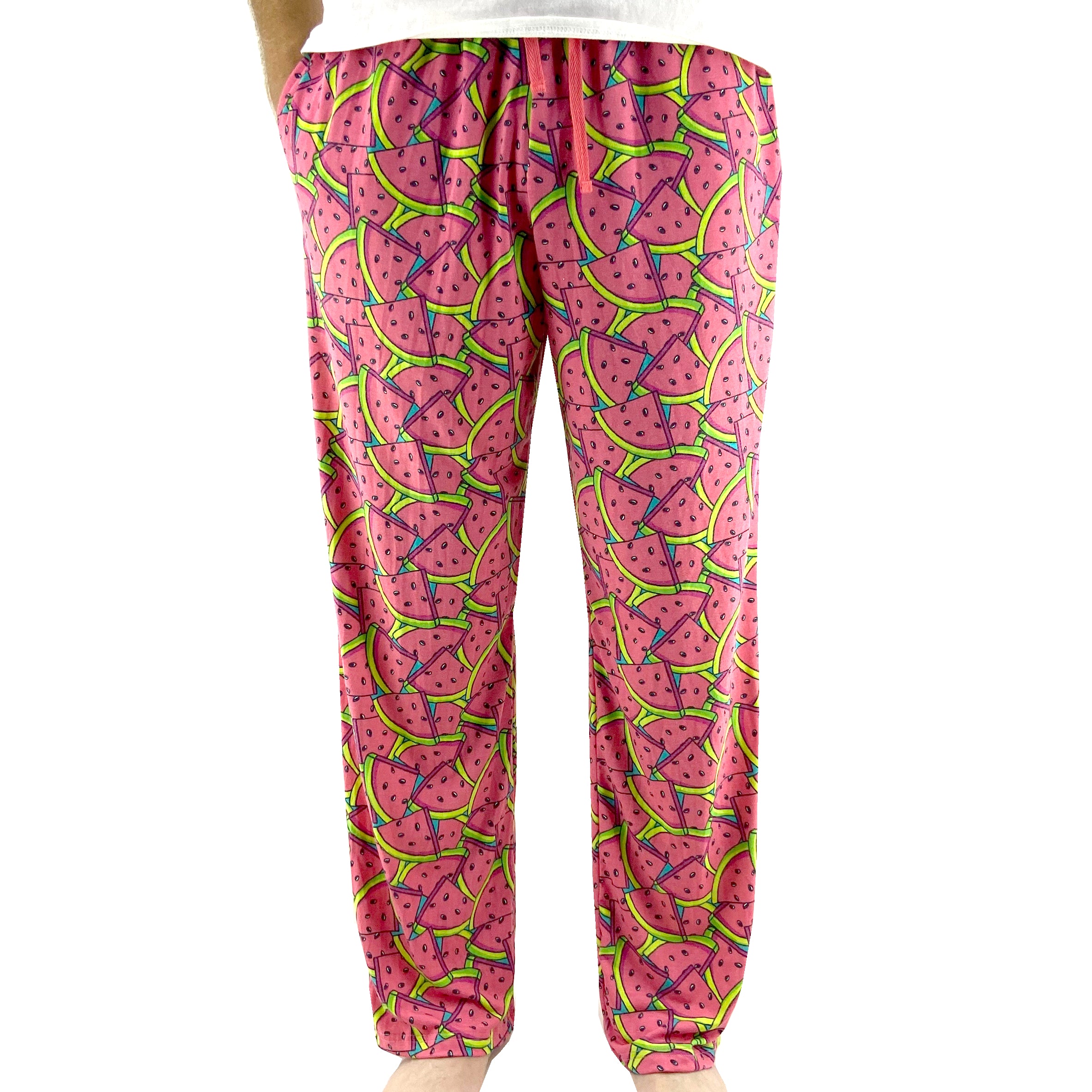 Men's Fruity Pink Watermelon Print Long Cotton Pajama Pant Bottoms