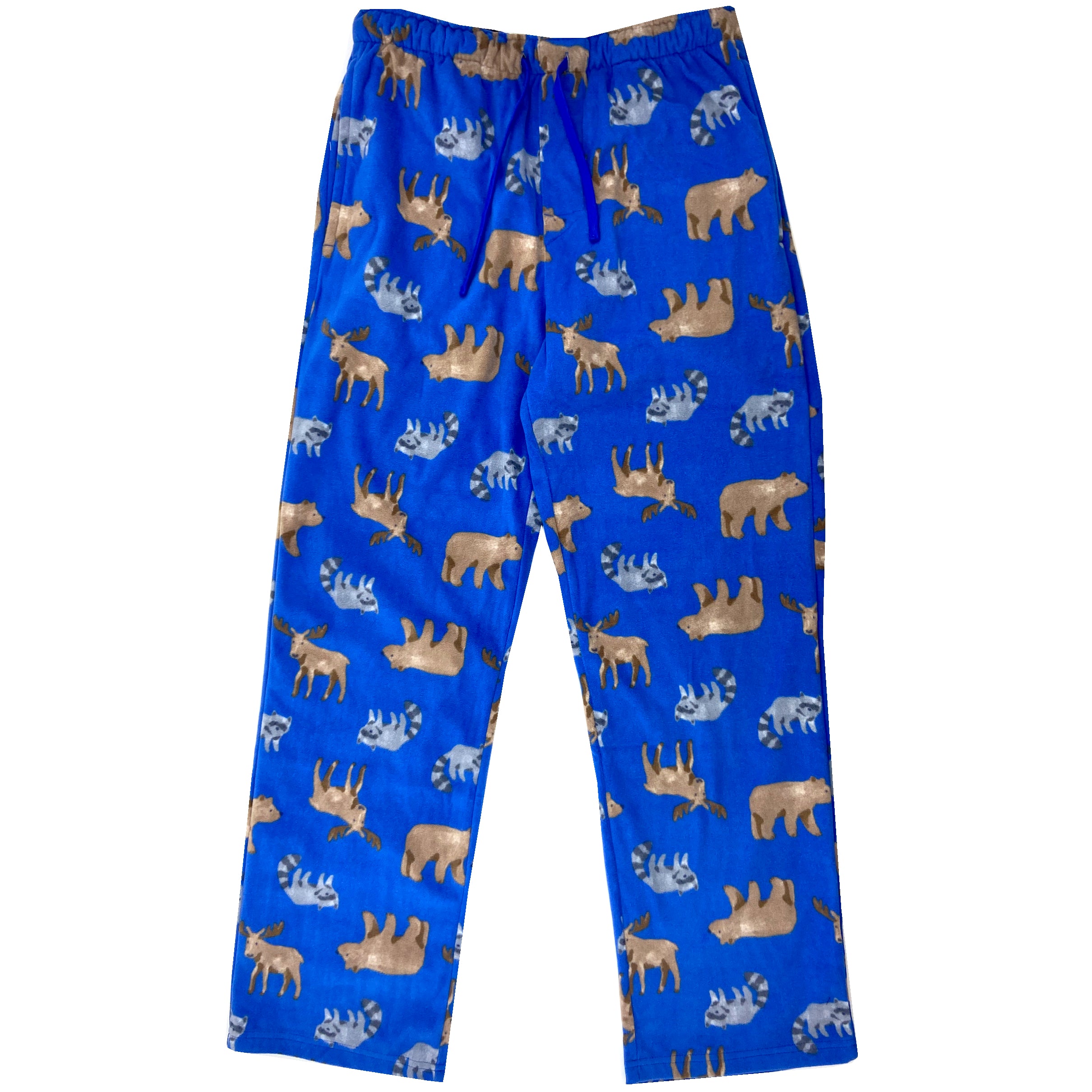 Men's Soft Cozy Bear Moose Raccoon Print Fleece Pajama PJ Pant Bottoms