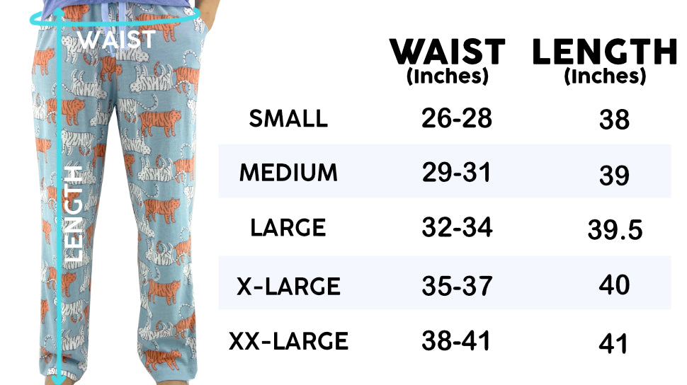 Pajama pant best sale size chart