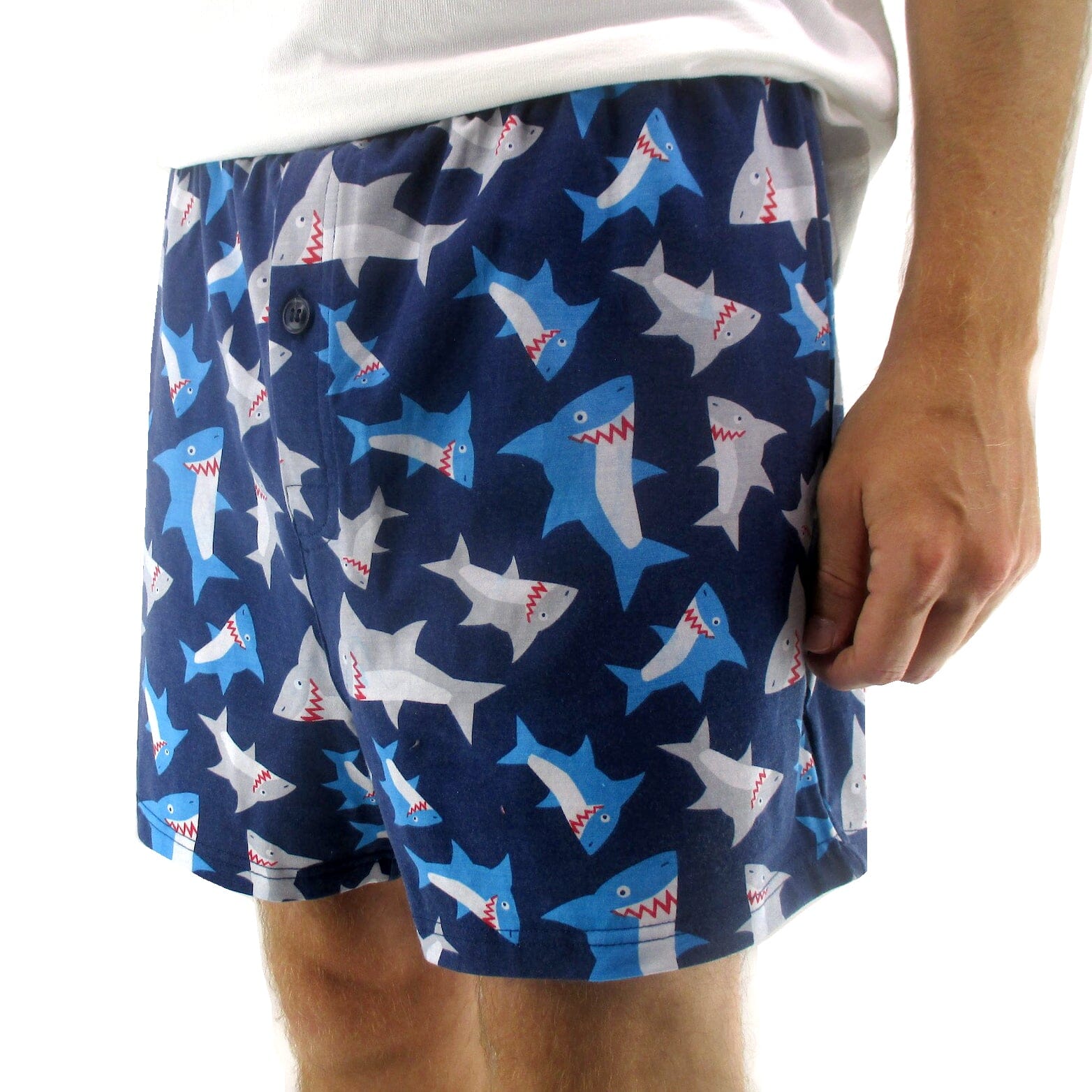 Men s Smiley Shark Novelty Print Cotton Boxer Pajama Sleep Shorts