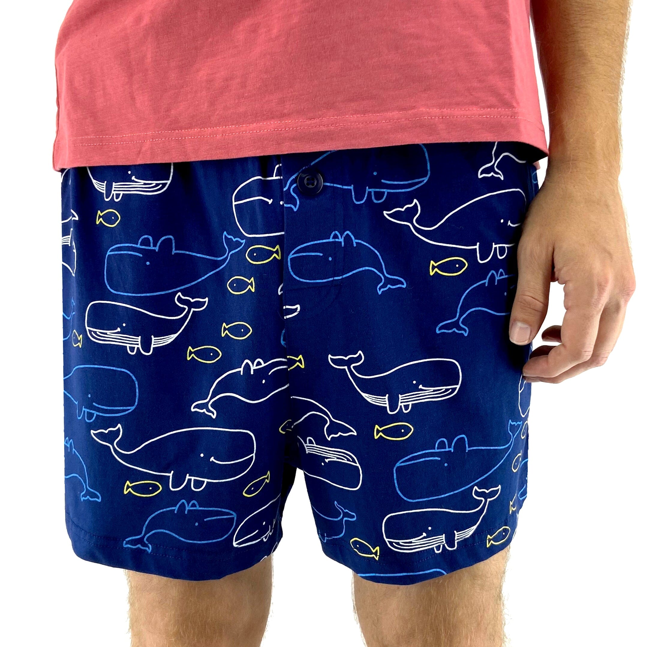 Men s Blue Whale All Over Print Animal Themed Jersey Knit PJ Bottoms