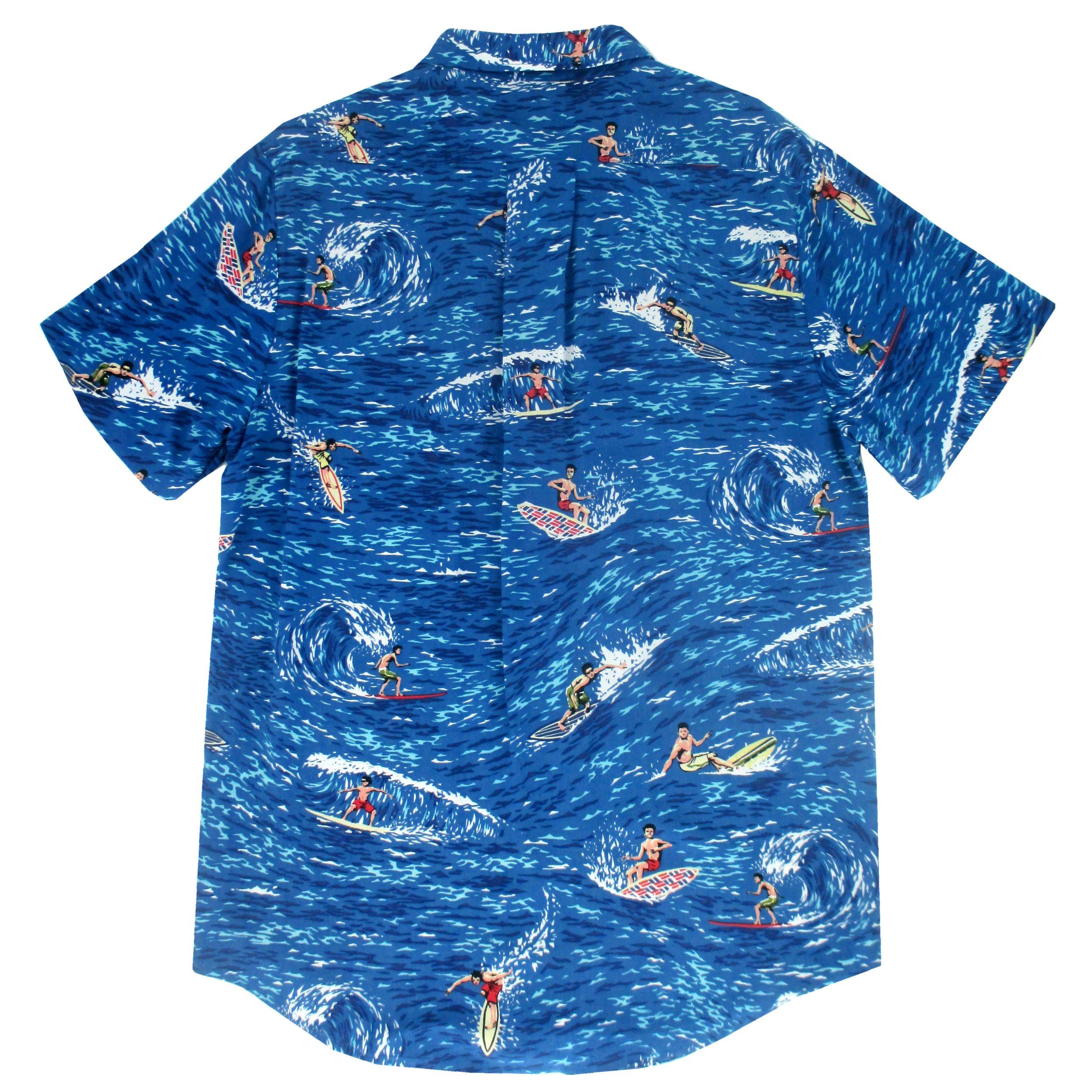 Vtg RJC Hawaiian Men´s Short Sleeve Surfboard Shirt XL Blue Fade