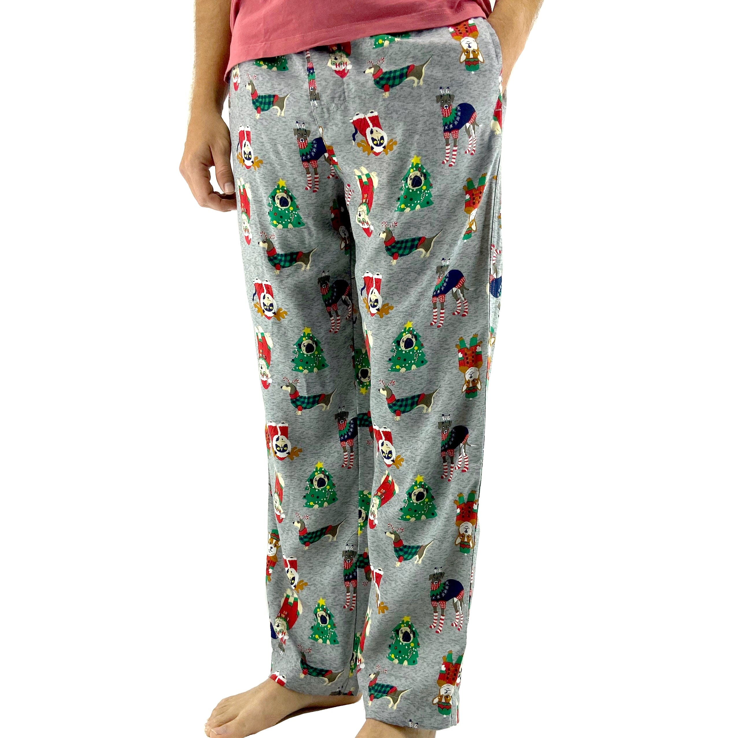 Men s Christmas Festive Cats and Dogs Patterned Long Pajama Pants