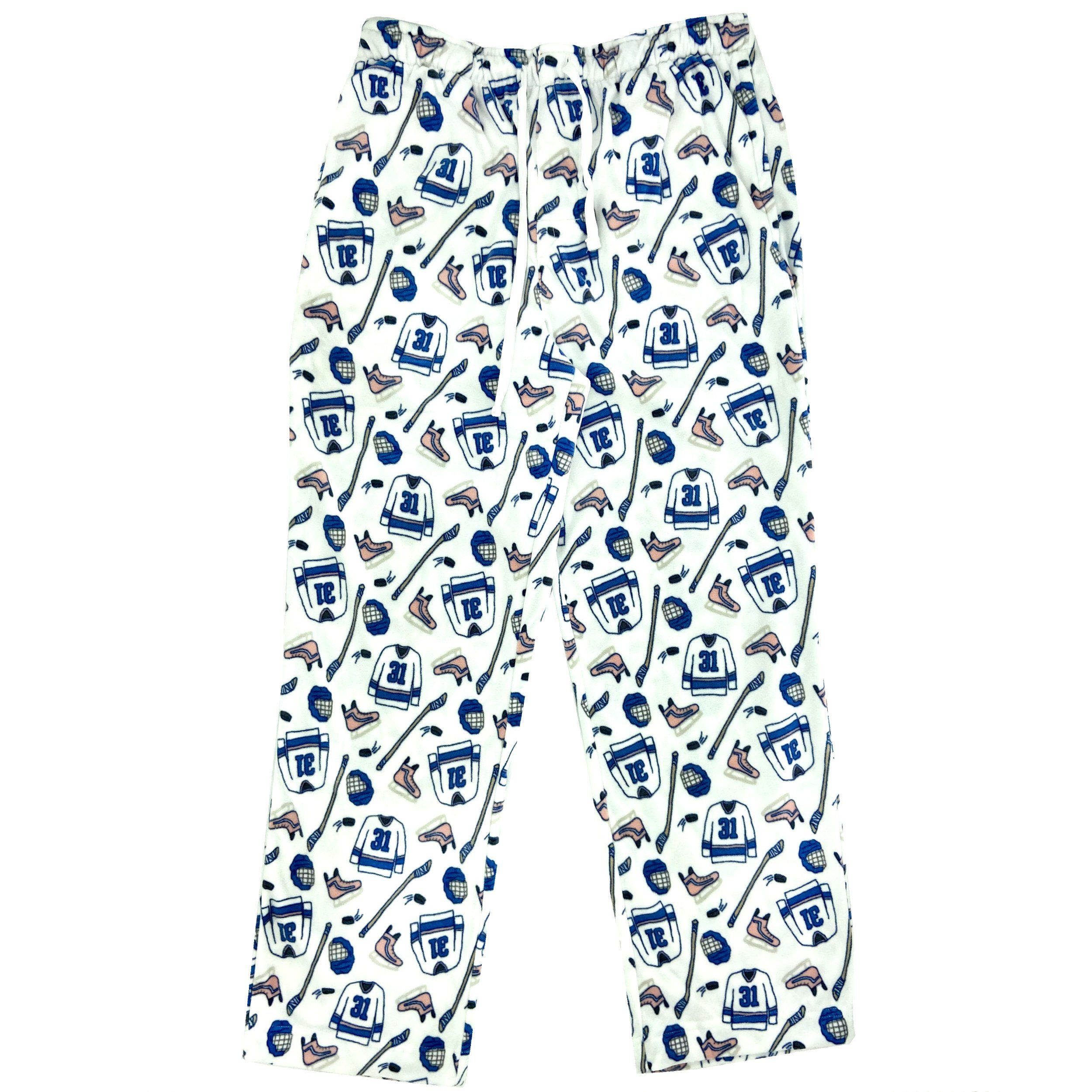 Men s Sports Inspired Ice Hockey All Over Print Fleece Pajama Bottoms