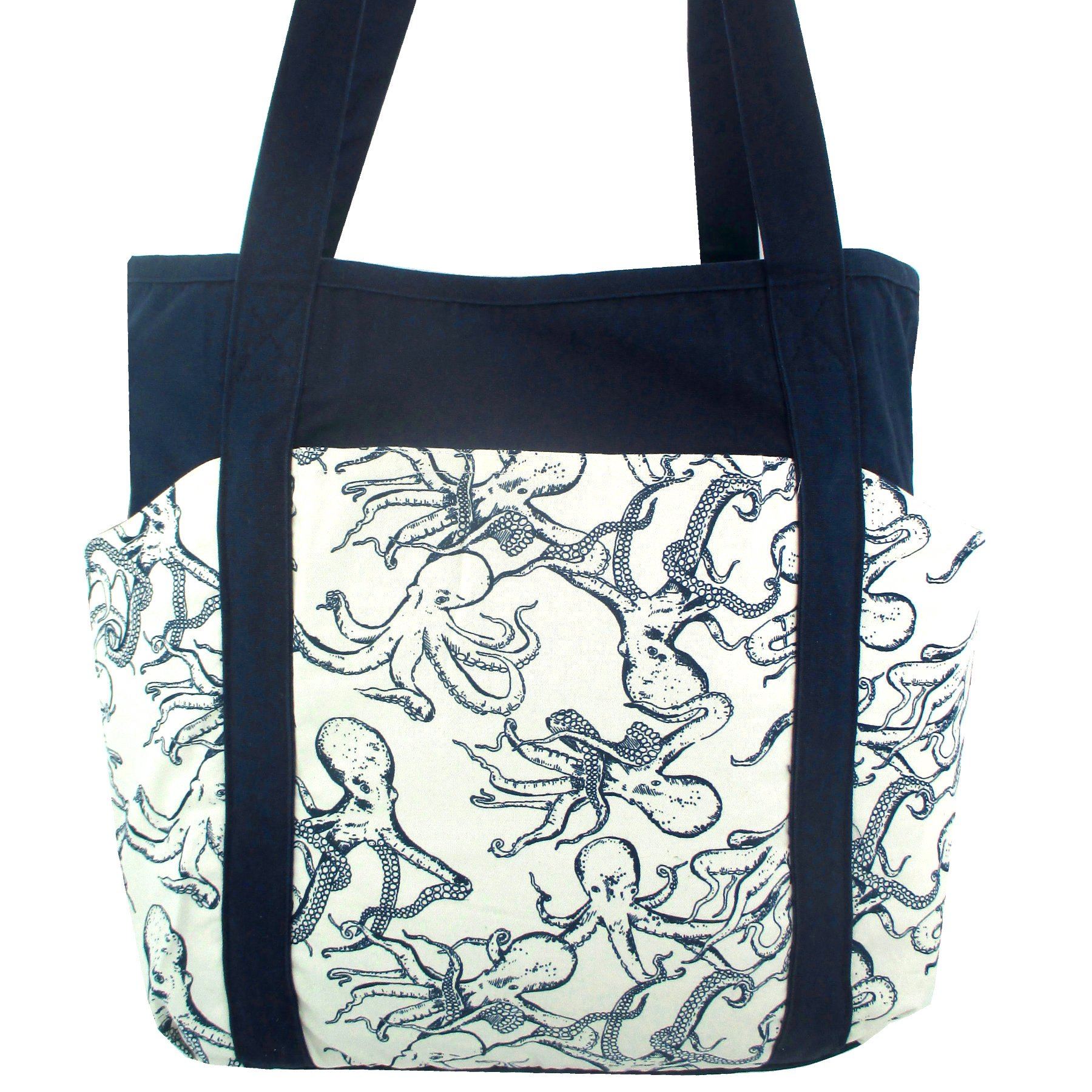 Blue Octopus All Over Print Cotton Weekend Large Utility Tote Bag