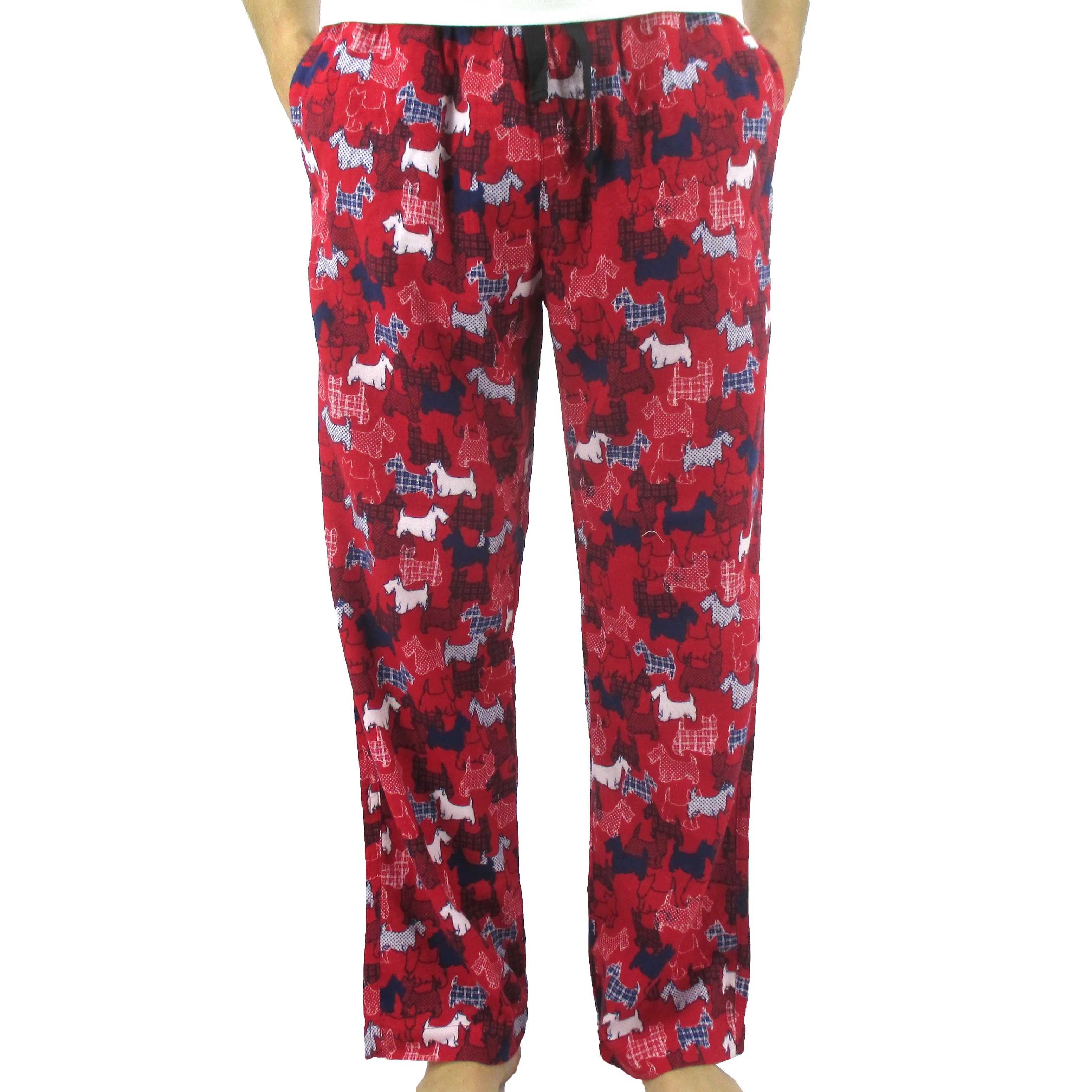 Rock Atoll Sleepwear. Men's Flannel Pyjama Bottoms with Scottish Terrier All Over Print in Red