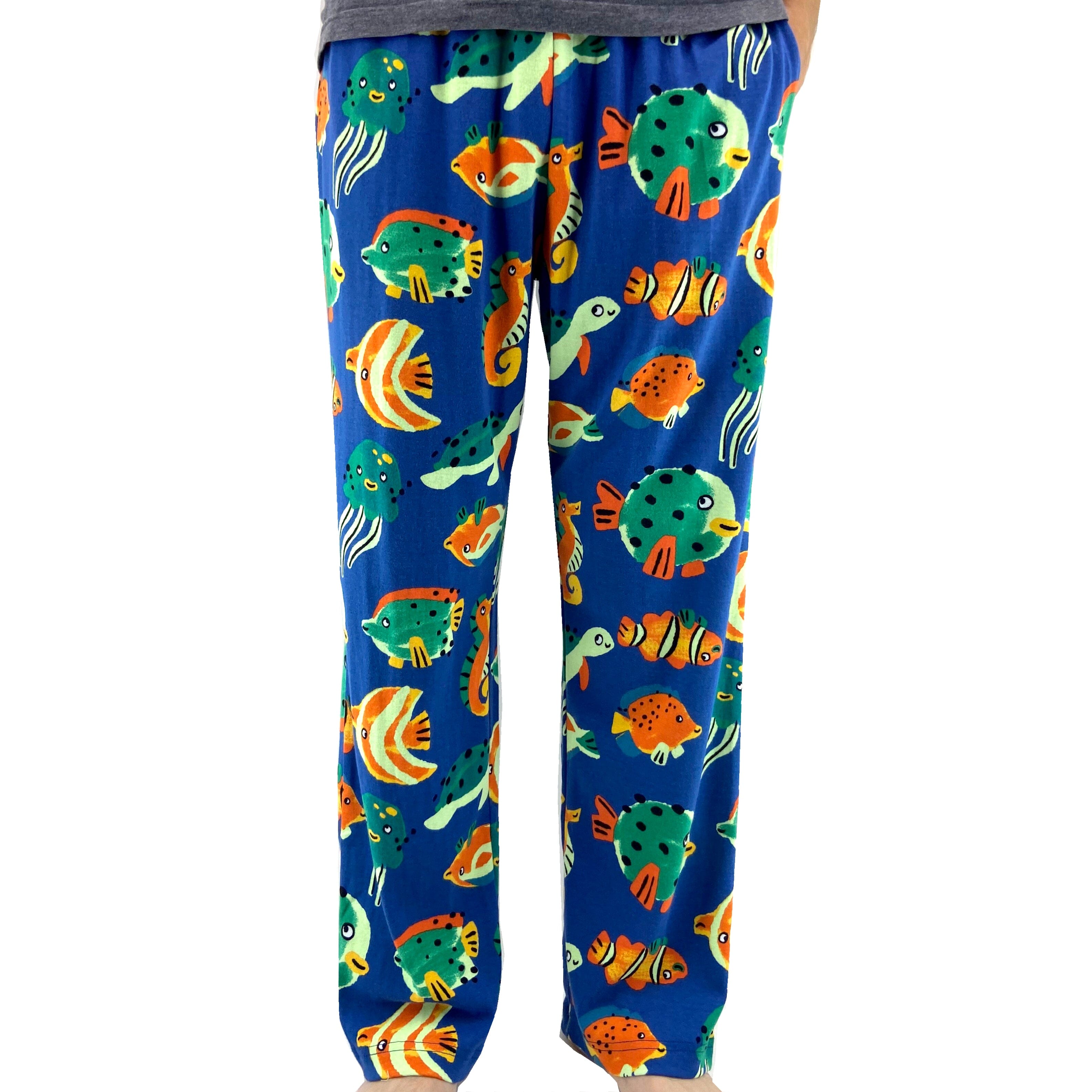 Men s Sea Creatures Themed Fish Seahorses Print Cotton Pajama Bottoms